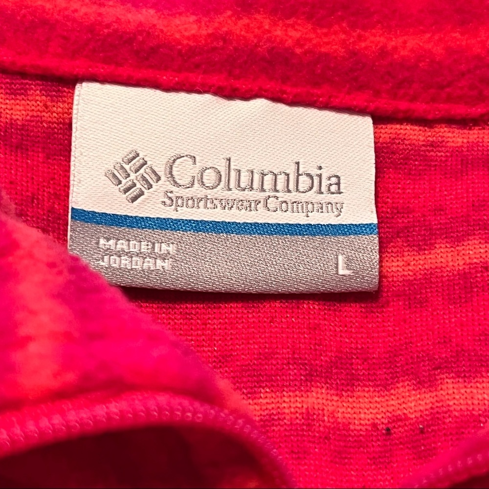 Columbia Womens Size Large Pink Orange Stripe Quarter Zip Fleece Pullover Jacket - Picture 2 of 10